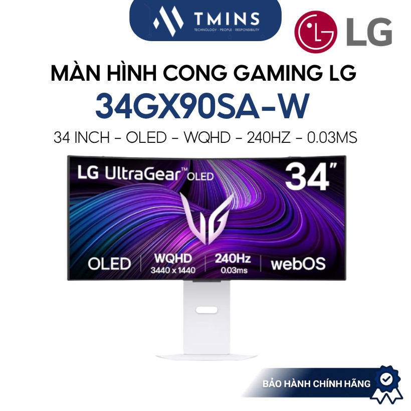 Màn Hình Cong Gaming LG 34GX90SA-W 34 inch, WQHD, OLED, 240Hz, 0.03ms, webOS - Hàng chính hãng