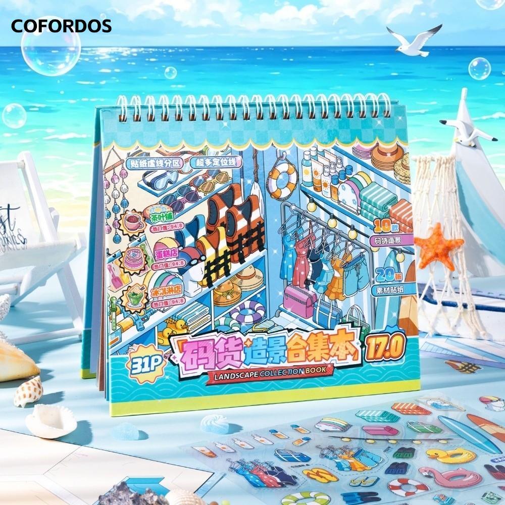 COFORDOS Sticker Book, Shop Scene PET Scenery Sticker, Sách Đồ Bơi 10 Cảnh Tiệm Bánh Bưu Điện Xếp Ch