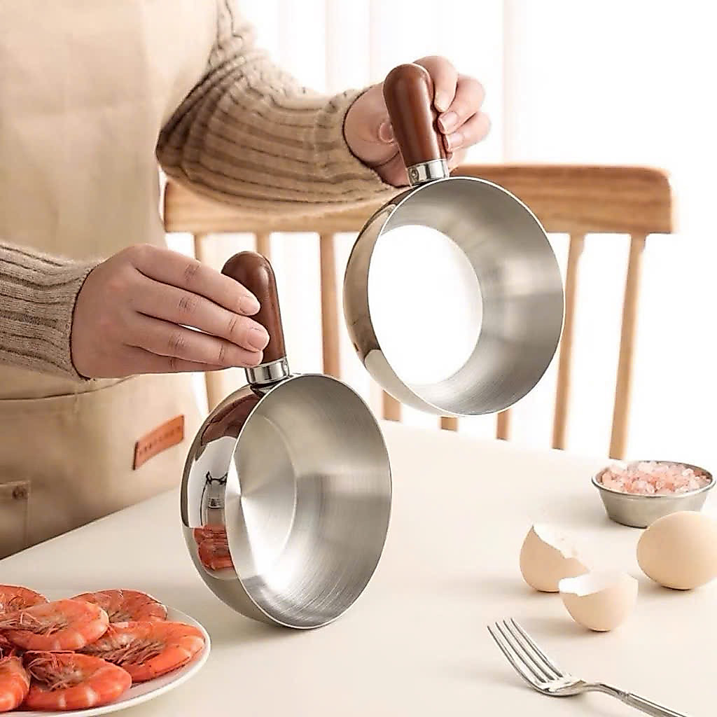 [ Hàng Xịn L1 ] Nồi mini inox 14cm cán gỗ chống bỏng – Nấu mì, đun sữa, làm sốt – Dùng bếp gas & bếp