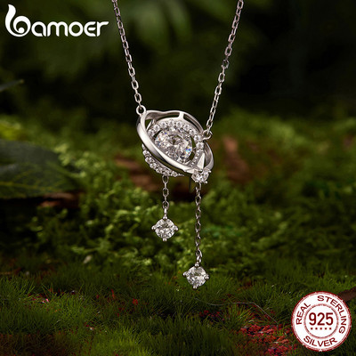 Vòng cổ Moissanite bạc Bamoer 925 1CT Quỹ đạo thiên thể có giấy chứng nhận Trang sức dành cho nữ Quà tặng