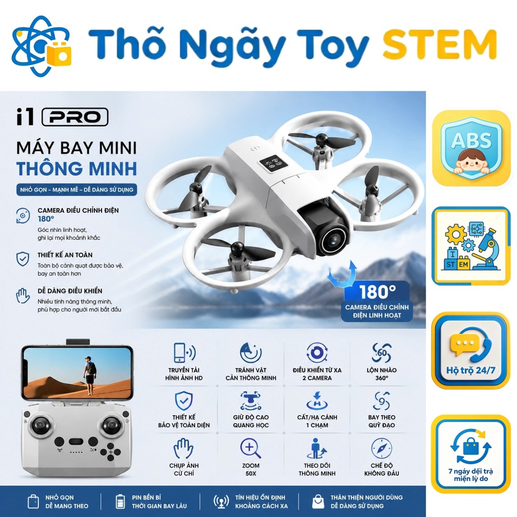 Máy bay i1PRO 4K camera kép, tránh vật cản, định vị quang học, gập gọn, điều khiển từ xa + WiFi