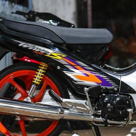 Tem Rời Xe Wave S 100 tím cam in candy camay siêu bóng - dán xe bạc đen