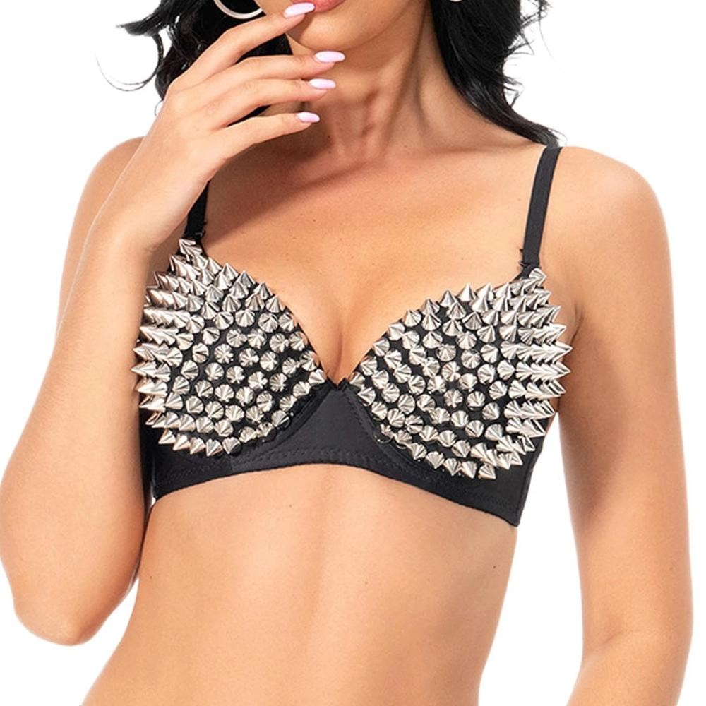 Áo ngực thể thao Steampunk B Cup Spike Studs Rivet Party Club Rave