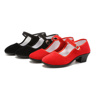 Cũ Bắc Kinh Cũ Giày Vải Khiêu Vũ Bé Gái Tây Tạng Dân Tộc Giày Khiêu Vũ Da Lộn Đen Đỏ Vải Giày Dụng Cụ Yangko Cao Gót 8.27