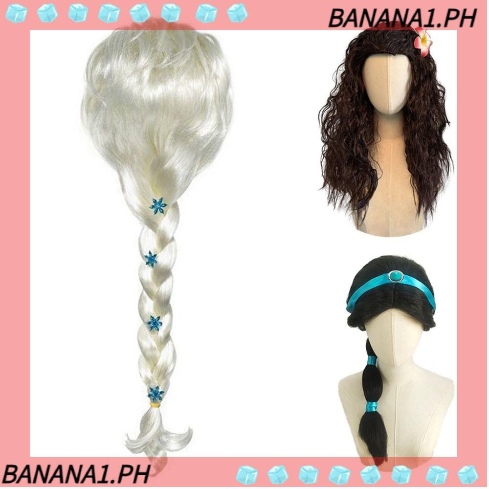BANANA Dress Up Tóc Giả, Moana Nàng Tiên Cá Xoăn Tóc Giả, Tiểu Thuyết Jasmine Elsa Hóa Trang Cosplay