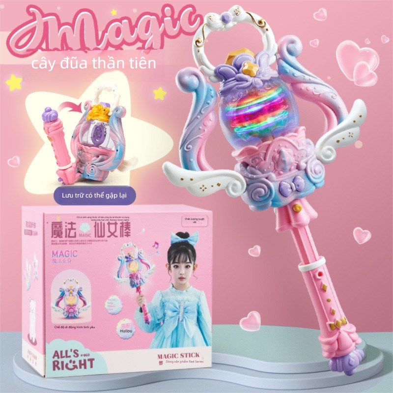 Đũa phép công chúa phát sáng - Đèn lồng âm nhạc gập gọn có tay cầm cho bé gái