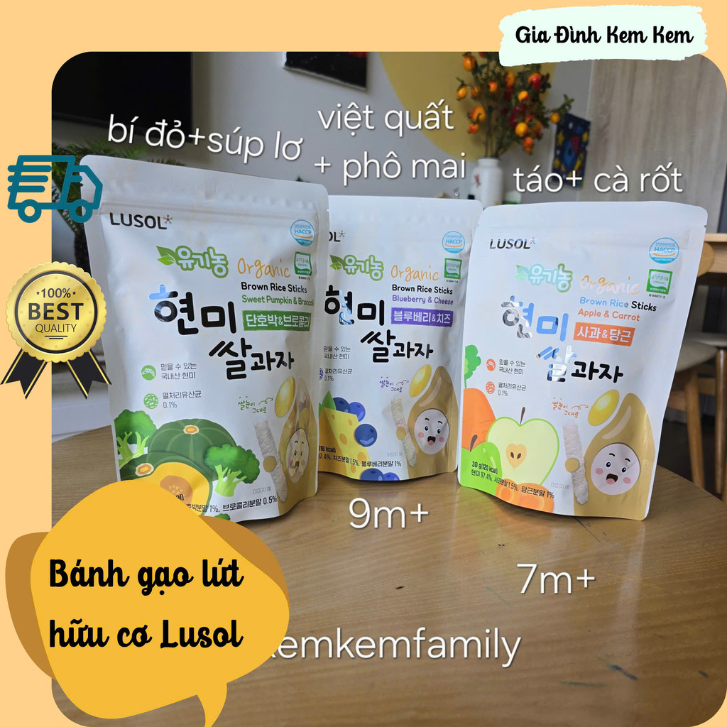 Bánh gạo lứt hữu cơ Lusol hình que cho bé ăn dặm