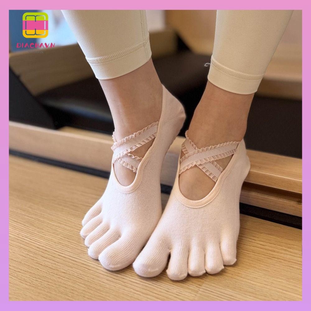 Tất Pilates DIACHAVN, Tất tập Yoga thoáng khí bằng vải Cotton, Kẹp chống trượt thông thường Harajuku