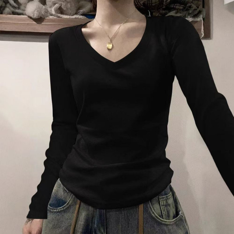 【100% cotton 】Áo baby tee Áo thun dài tay cổ chữ V thời trang mùa hè thu dành cho nữ | BigBuy360 - bigbuy360.vn