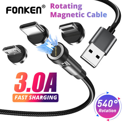 Fonken 540° Xoay Cáp Sạc Từ Tính 3A USB Sang Micro USB Type C iOS 7 Pin Kết Nối Adapter Cho iPh Samsung Huawei Xiaomi