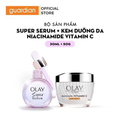Combo Dưỡng Sáng Serum Olay Super Serum Firms Brightens Hydrates 30Ml & Kem Dưỡng Olay Niacinamide & Vitamin C 50Gr