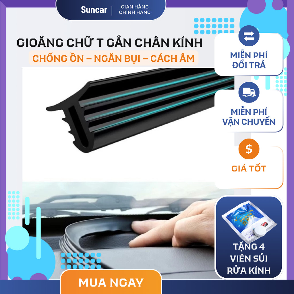 Gioăng Cao Su Chữ T 1.6m Gắn Chân Kính Chắn Gió Ô Tô
