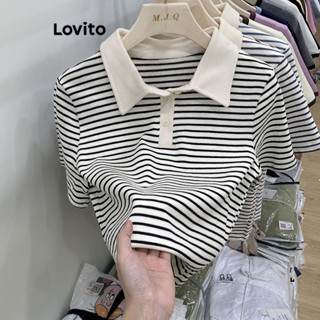 Lovito Áo thun sọc màu giản dị dành cho nữ LNE29048 (Xanh / Đen)
