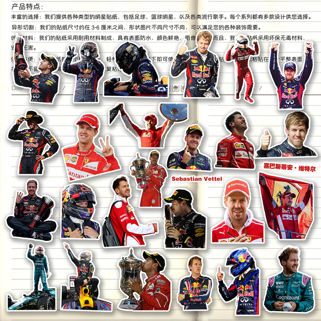 Miếng Dán Wittel HD F1 Rider Sebastian Vettel Ngoại Vi Trang Trí Miếng Dán Hành Lý