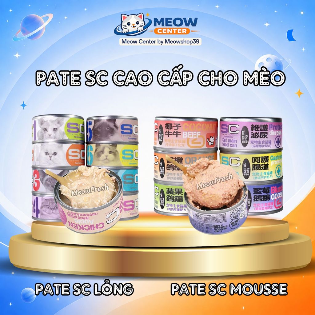 (Hỏa Tốc)(Combo 12-24) Pate SC cao cấp cho mèo, Pate SC Gravy & Pate SC Mousse mềm tan, dưỡng lông, 