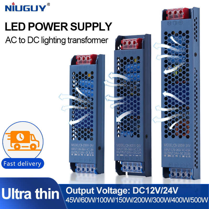 Ventilated Ultra Thin LED Power Supply AC220V to DC12V 24V Long Strip LED Light Transformer