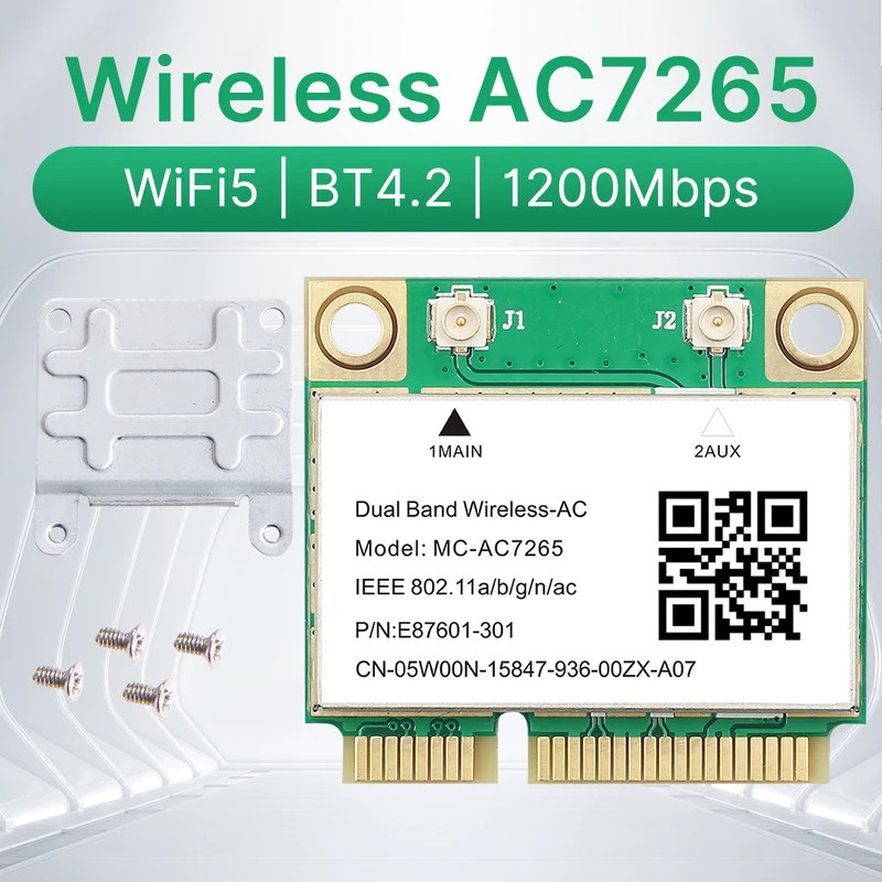 Wifi 5 AC7265 1200Mbps BT4.2 802.11ac Thẻ Wifi Bộ Chuyển Đổi Mạng Mini PCI-E 7265 Băng Tần Kép 2.4Gh