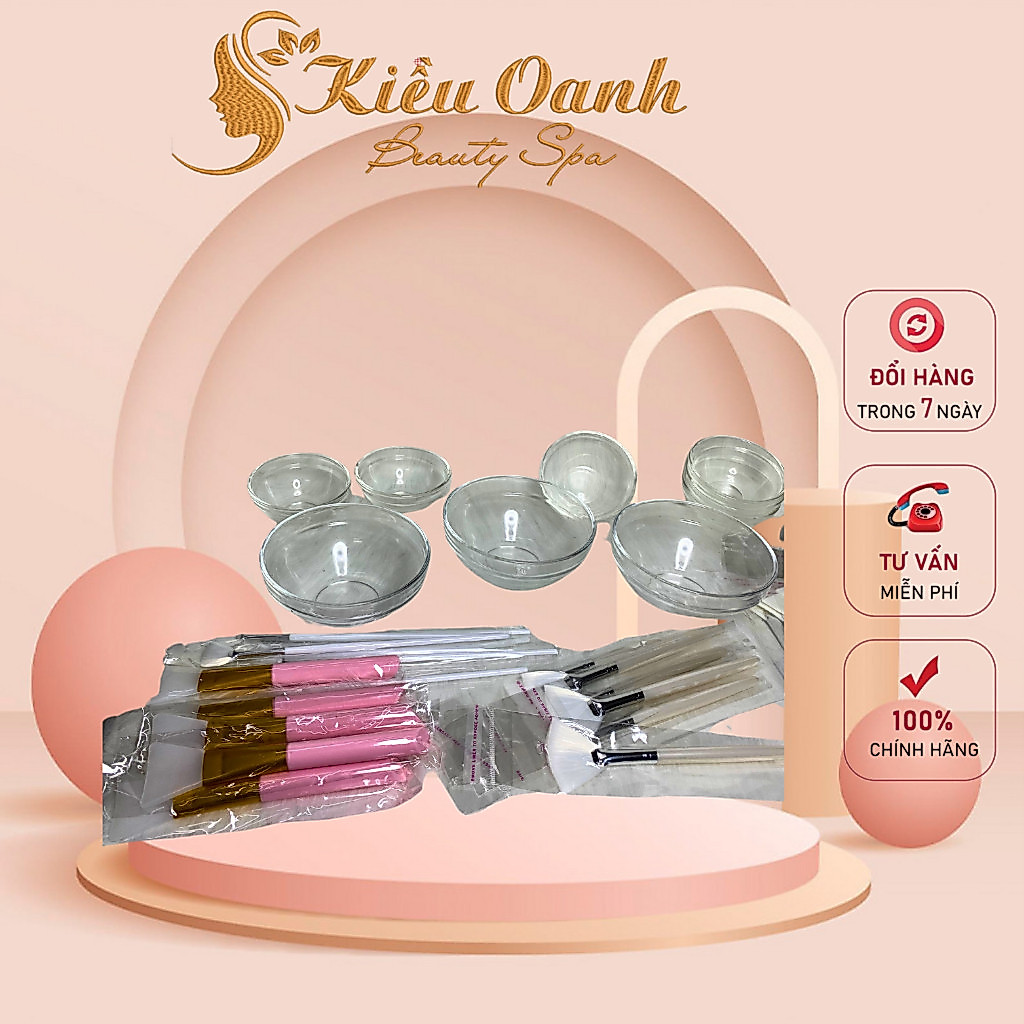 Cọ quét mặt nạ, cọ peel da,  bát đựng peel ,Spa Chăm Sóc Da,bát thủy tinh và chổi peel cao cấp (Kiều
