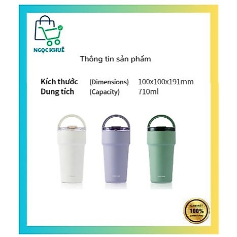 Bình giữ nhiệt Lock n lock Metro cafe top handle phủ sứ LHC4416 710ml có quai xách và ống hút đi kèm