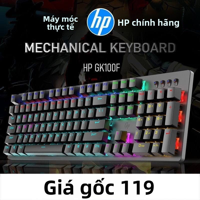 Bàn phím cơ HP GK100F switch Blue 104 phím đèn LED gaming bền bỉ cho văn phòng và gia đình