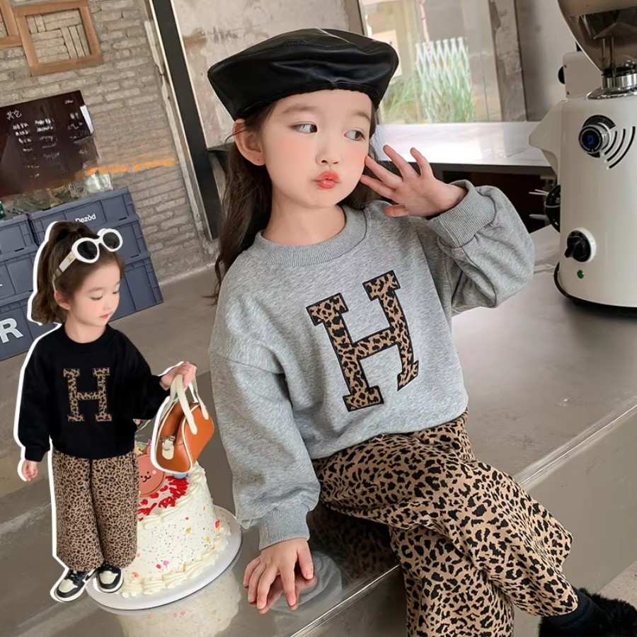 Bộ Quần Áo Trẻ Em Chữ H Áo Dài Tay + Quần Ống Rộng 2 Quần Áo Bé Gái Trẻ Em Boutique Quần Áo