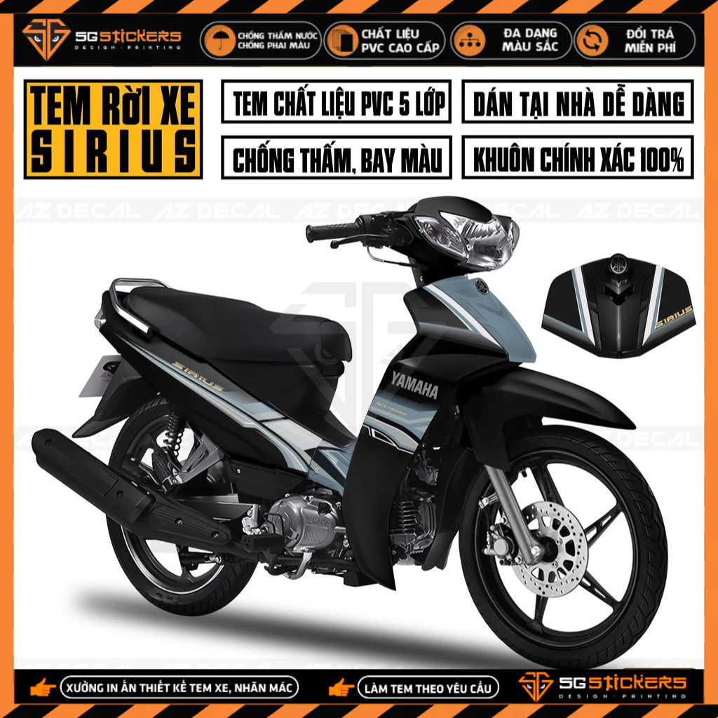 Tem Xe Sirius RC Chế Mới Nhất Dễ Dán | SR09 | Decal Team Sirius Xám Bạc & Xám Đen Dán Xe Đen Đỏ Xanh