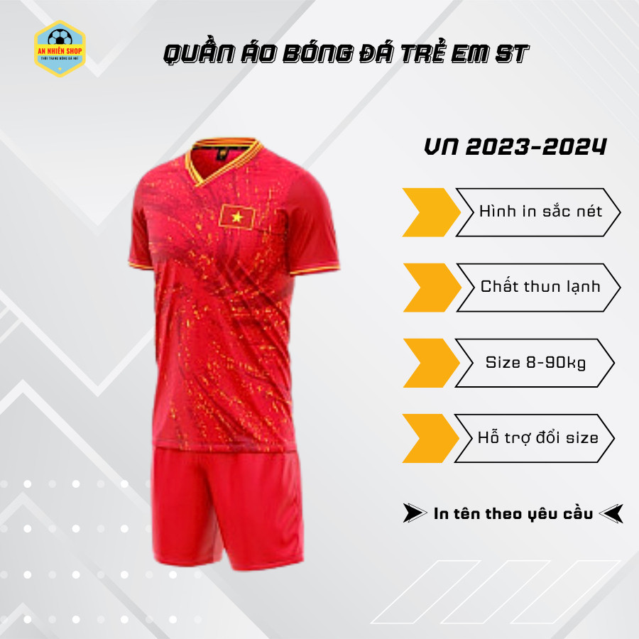 QUẦN ÁO BÓNG ĐÁ IN TÊN SỐ - Set Áo Đá Banh Và Quần Đội Tuyển Việt Nam 2023-2024 Mát Lạnh Đủ Size