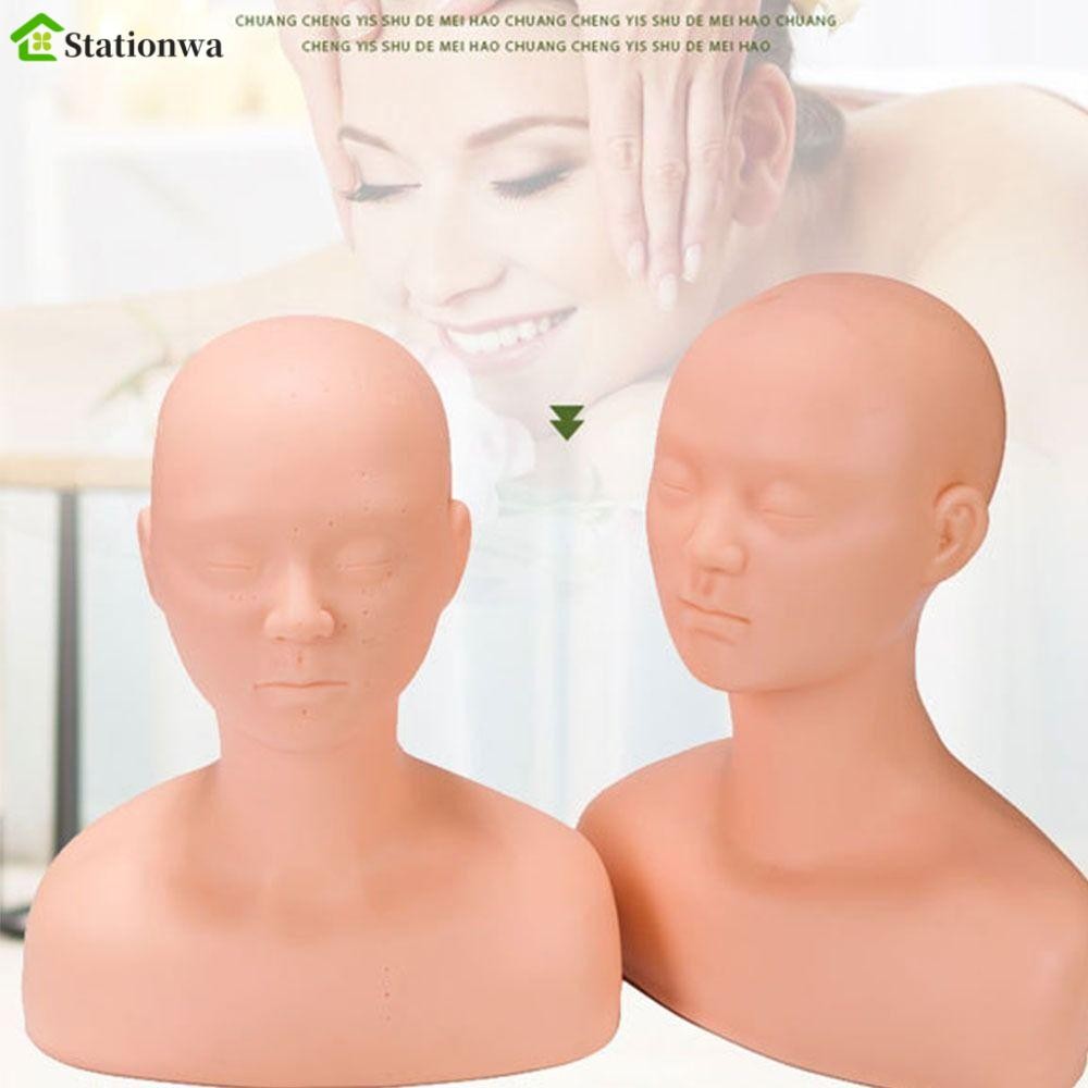 STATIONWA Massage Huấn Luyện Đầu Mannequin, Đầu Búp Bê Thực Hành Silicon Mềm Linh Hoạt, Có Bấm huyệt