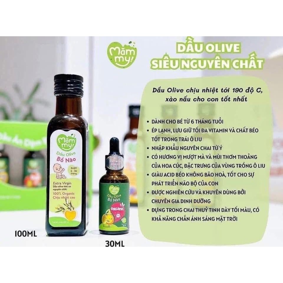 Dầu Olive Bổ Não MĂMMY 30ml - Dầu ăn dặm bổ não Mămmy cam kết với chất lượng cao