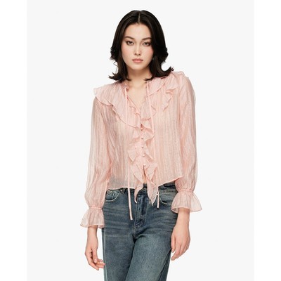 GIGI - Áo sơ mi nữ tay dài phối bèo nhún cổ điển_G1110T252201-47