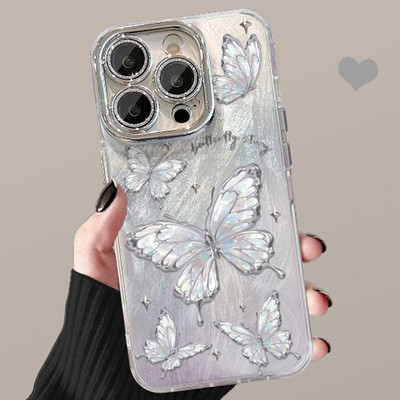 Ốp điện thoại cứng chống sốc hình con bướm dễ thương Kawaii có bảo vệ ống kính máy ảnh Tương thích cho iPhone 17 Air 16 15 13 12 11 Pro Max ip 14 Plus N916