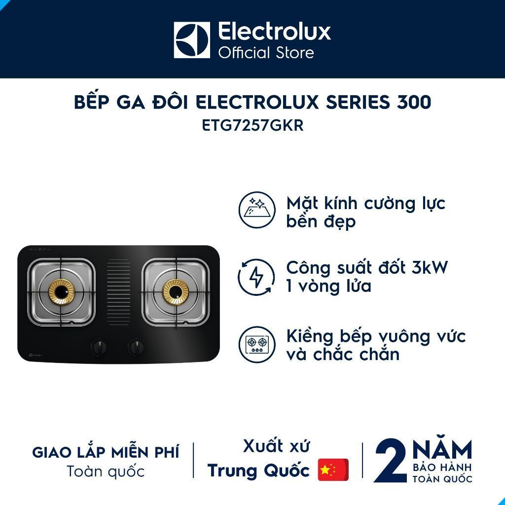 [SALE] Bếp ga đôi Electrolux ETG7257GKR Loại bếp-Bếp lắp dương Đánh lửa-Đánh lửa Magneto độ bền cao