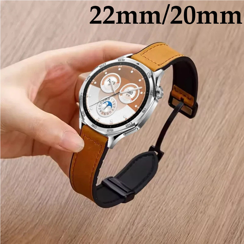 22mm 20mm Silicon + Dây Da Cho Huawei Watch GT 6 GT5 Pro GT5 46mm Khóa Từ Dây Đeo Tay Cho Huawei Wat