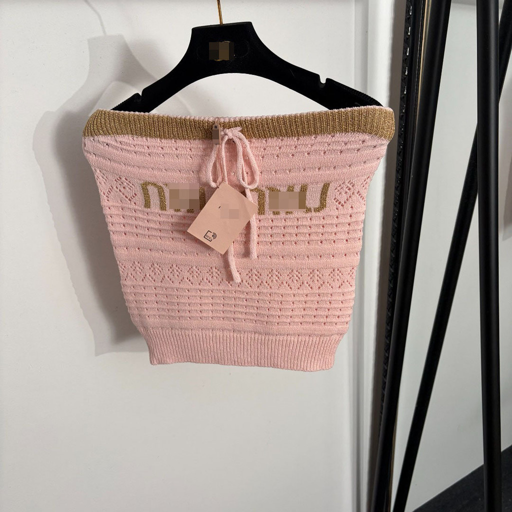 WL89 M``U New Sweet and shiny silk logo Letter Jacquard Knitted tube top