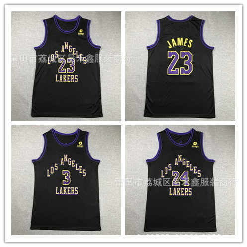 Giao hàng trong ngày2024 City Edition Lakers 23 James 24 Kobe 3 Đồng phục bóng rổ màu đen Davis