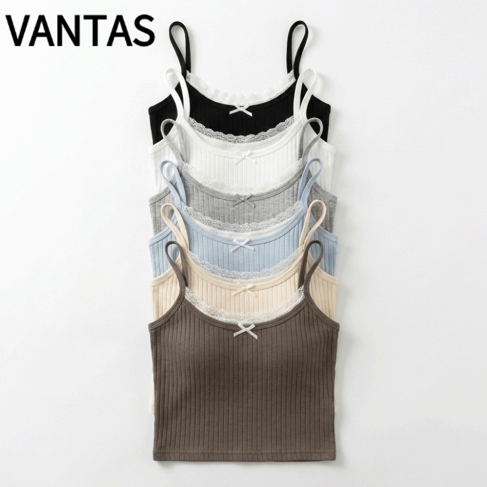 VANTAS Spaghetti Dây Tank, Ren Viền Spaghetti Dây Ren Cami Top, Ngọt Ngào Slim Fit Không Tay Nơ Acce
