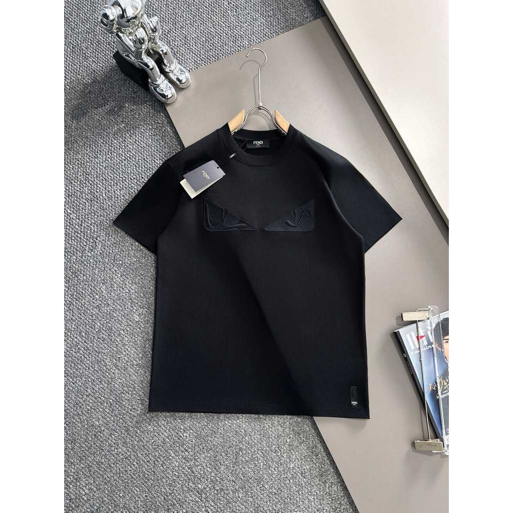 FENDI Mùa Hè Phong Cách Mới Áo Thun Ngắn Tay Nam Nữ Cặp Đôi Dày Không Trong Suốt Mới Màu Trơn Thường