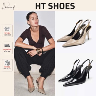  Giày Z cao gót slingback nữ mũi nhọn da bóng sang trọng 8cm giày công sở tiệc cưới thời trang A1795-25 