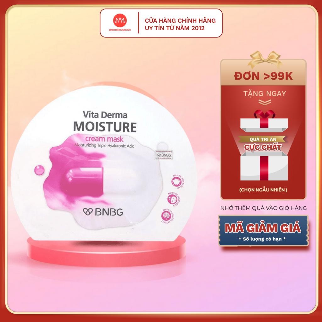 Mặt nạ BNBG Vita Derma Moisture Cream Mask 30ml - lẻ miếng mặt nạ bnbg hỗ trợ cấp ẩm & sáng hồng da
