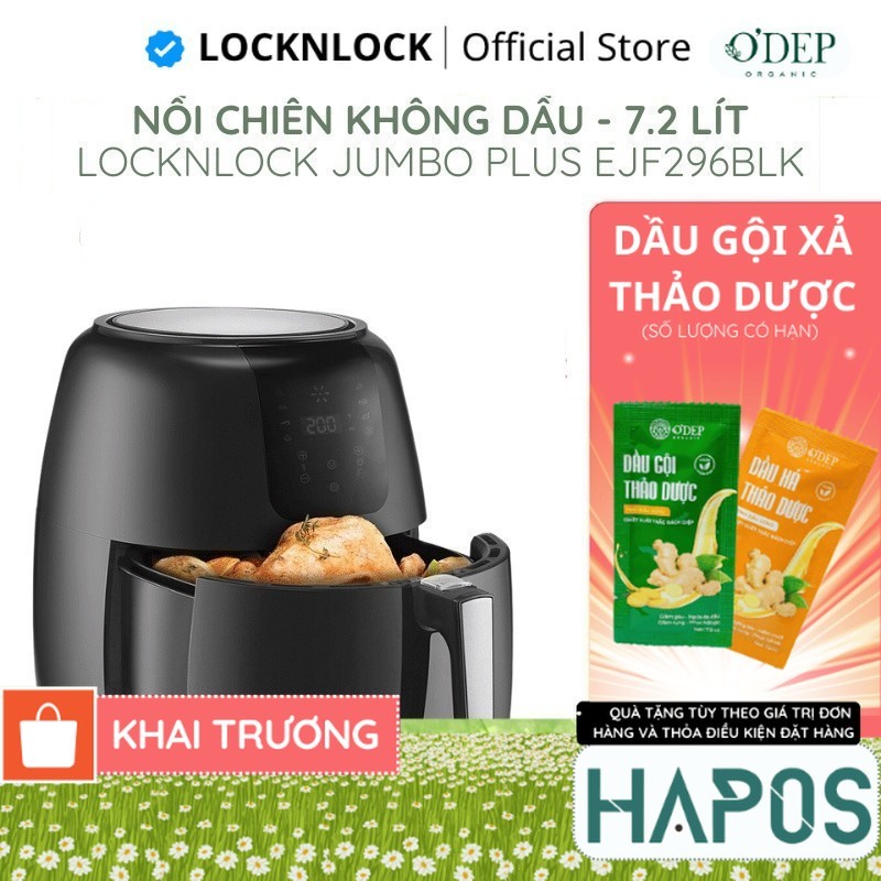 Nồi chiên không dầu 7.2L Air Fryer LocknLock Chính hãng, kèm chảo nướng Super Jumbo Plus EJF296BLK -