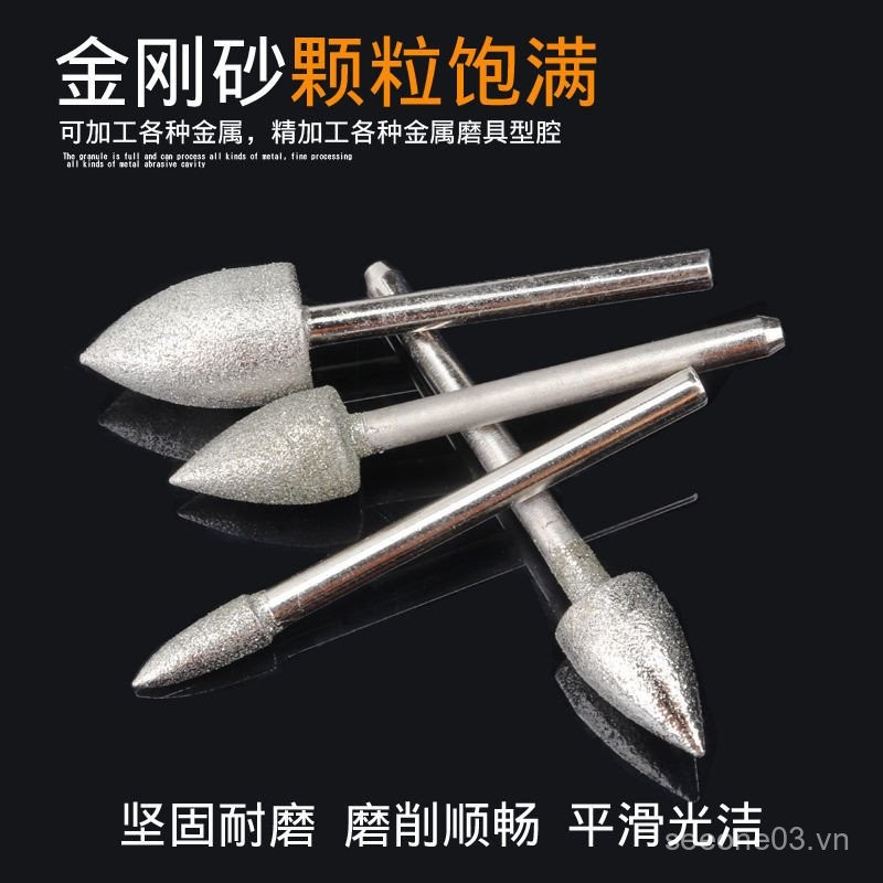 Đầu mài kim cương Nomadic Hình viên đạn 3mm Shank Emery Đầu mài kim mài mịn TVUE