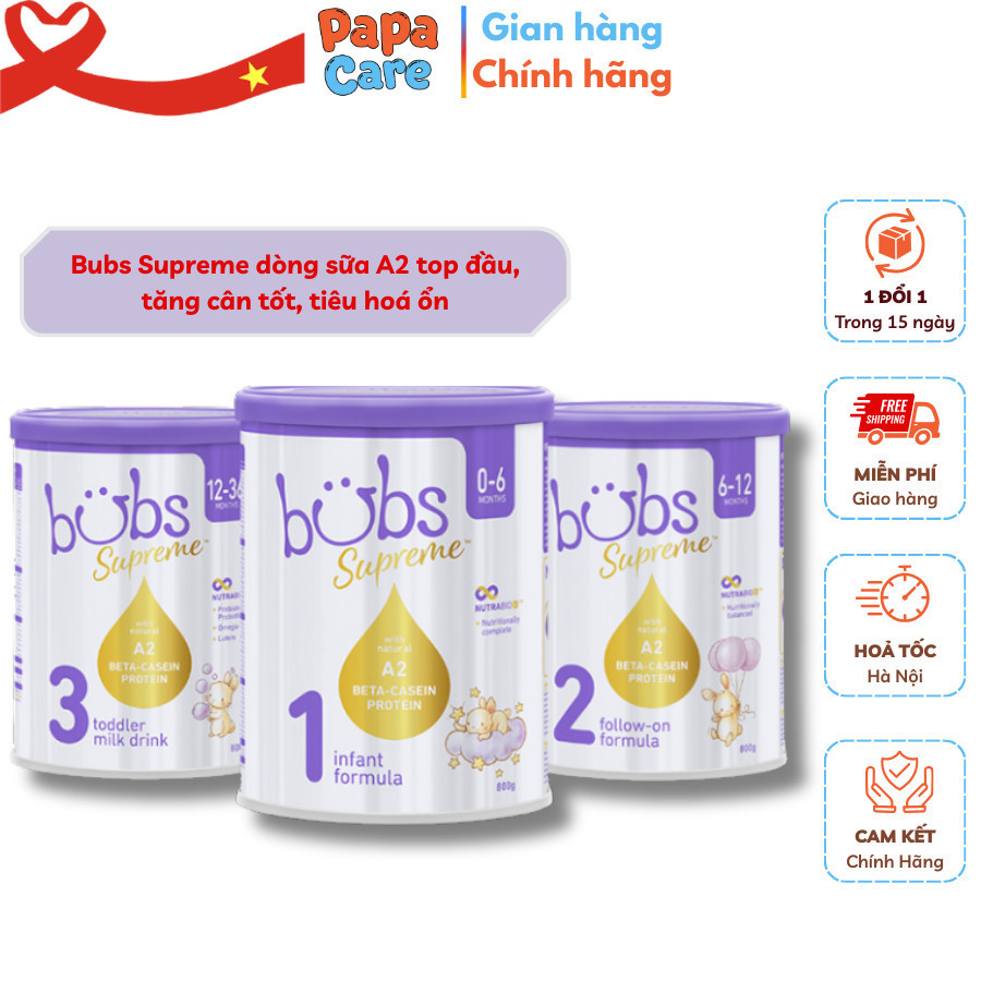  Sữa công thức Bubs Supreme số 1-2-3 800g – Đạm A2 dễ tiêu hóa phát triển khỏe mạnh Date xa. 