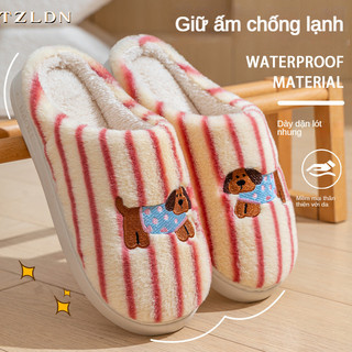 TZLDN Dép Cotton Nữ 2025 Phong Cách Mới Mùa Đông Trong Nhà Nhà Đế Dày Ấm Chống Trơn Trượt Lông Dép Nam