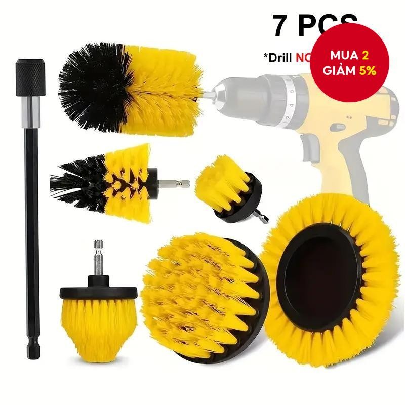 Bộ đính kèm chổi khoan 7 món: Bộ cọ làm sạch đa năng với cột mở rộng cho ô tô, mạch ngói, sàn nhà và phòng tắm.