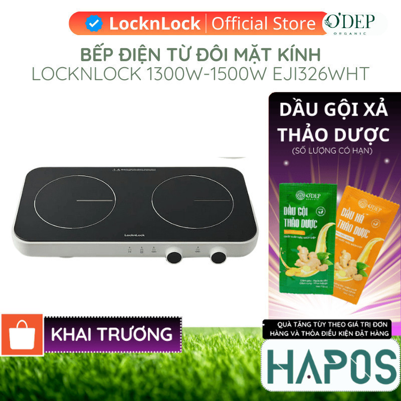 Bếp điện từ đôi LocknLock mặt kính 1300W-1500W Square Double Induction EJI326WHT Màu Trắng - HAPOS H