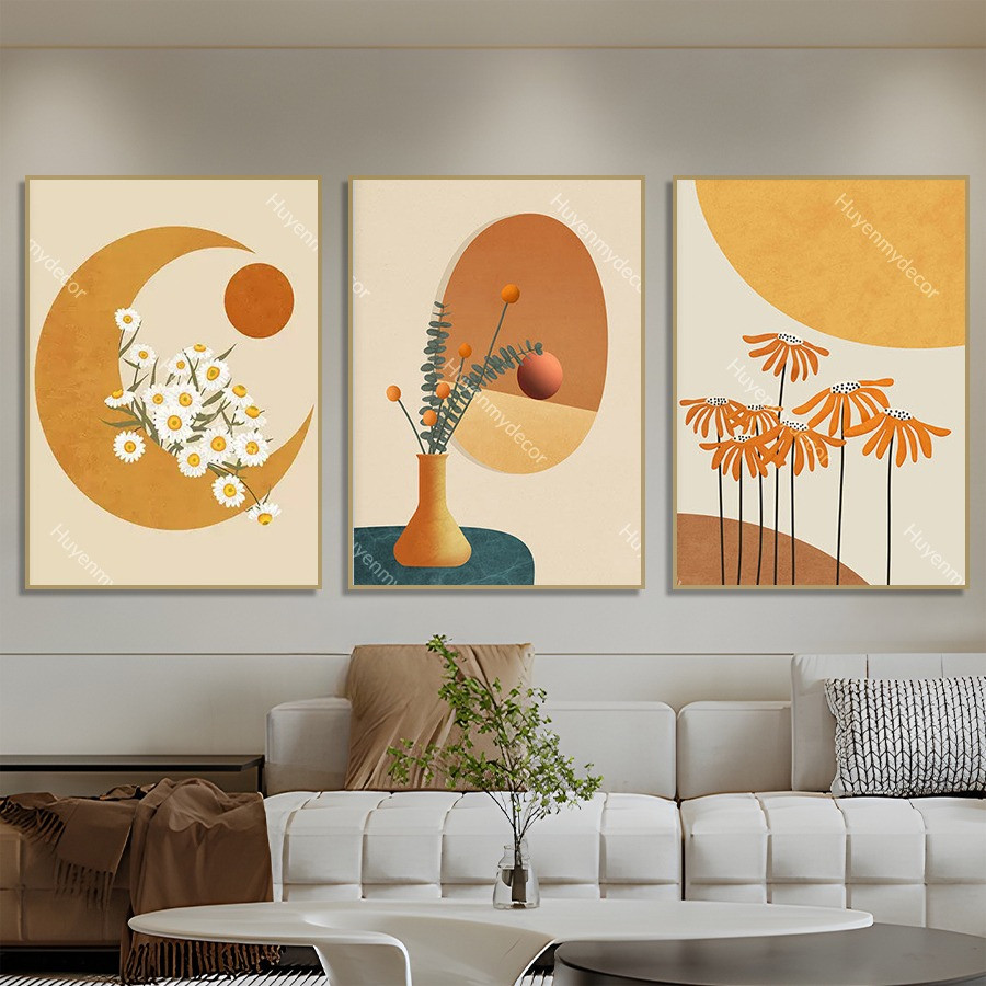Bộ 3 Tranh Treo Tường Canvas Trừu Tượng, Vintage Hiện Đại, Trang Trí Phòng Khách, Phòng Ngủ, Homesta
