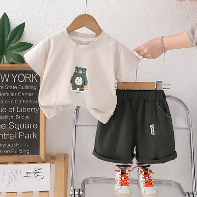 Set Đồ Bộ Áo Thun Tay Ngắn Họa Tiết Gấu Quần Đùi Kaki Bé Trai 1-5 Tuổi MINTSCLOSET Quảng Châu TN3628