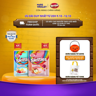 Combo 12 Gói kẹo dẻo Skittles Gummies mix vị - 6 gói vị trái cây và 6 gói vị sữa chua trái cây