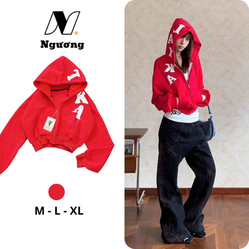 Áo Khoác Nỉ Croptop LAYKA Áo hoodie Zip Dáng Ngắn Form Rộng Mũ To -  ND STORE