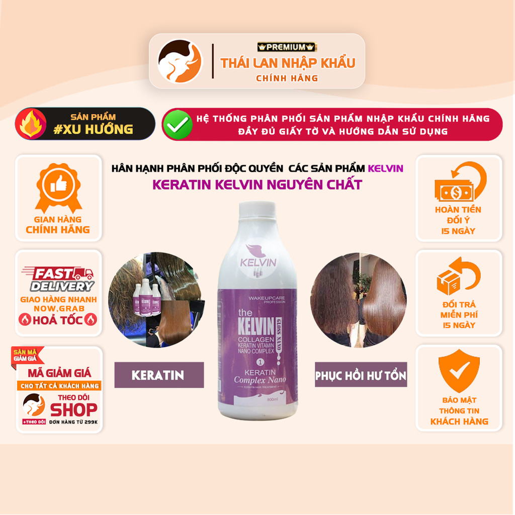 [CHÍNH HÃNG] Keratin Nguyên Chất Kelvin 800ml – Phục Hồi Tóc Hư Tổn, Tóc Tẩy Khô Xơ, Bông Xù, Mỏng Y